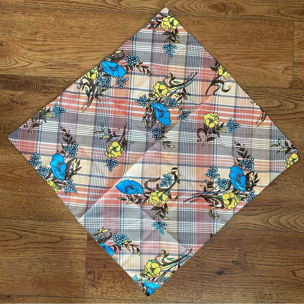 VINTAGE Plaid Floral Head Scarf Neck Scarf